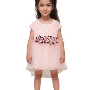Vestido para Bebé Niña Rosado Bordado con Flores en la Cintura -DAÑADO