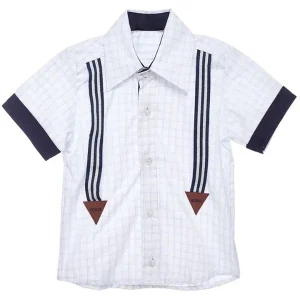 Camisa para Niño Blanca con Cuadros Celeste