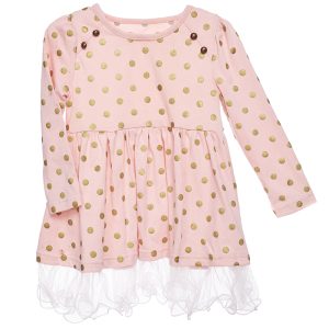 Vestido para Bebé Niña Palo Rosa y  Lunares Dorados
