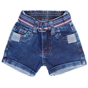Short para Niña Jeans con Cinturón Rojo y Blanco