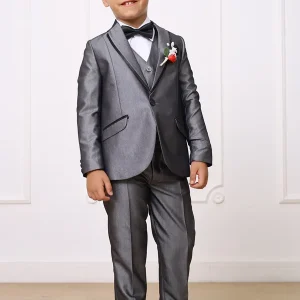 TERNO DE 3 PIEZAS PARA NIÑO SOFISTICADO PLOMO OSCURO SATINADO CON VERSAGE