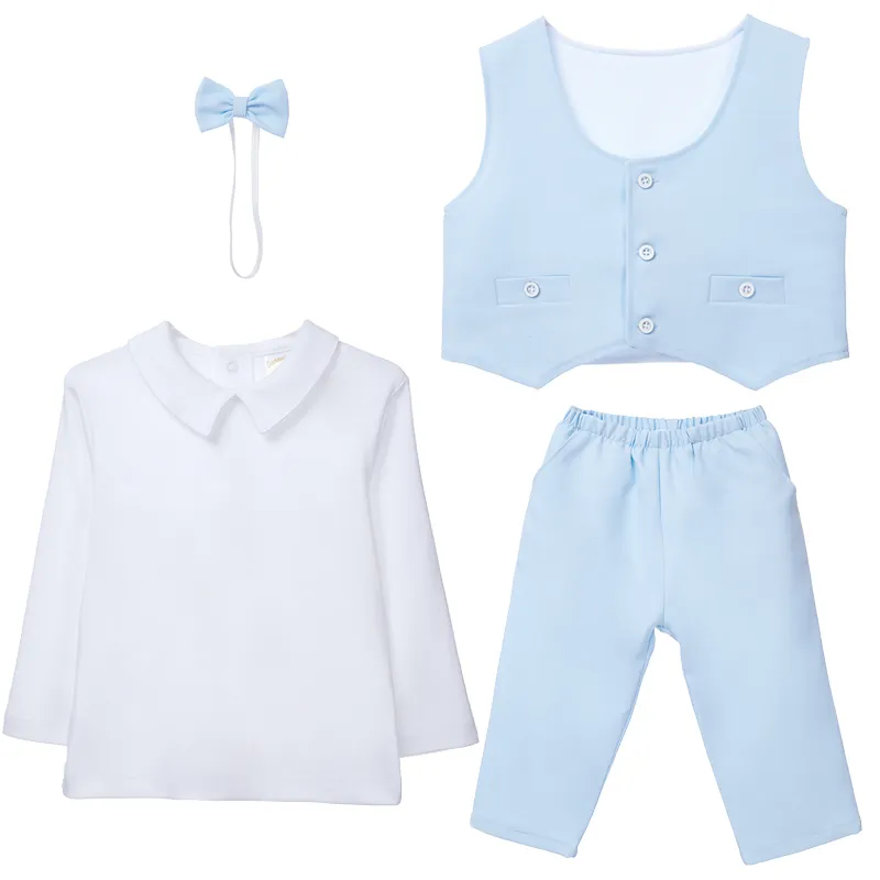 Terno de 4 Piezas para Bebe Bautizo Adorable Celeste