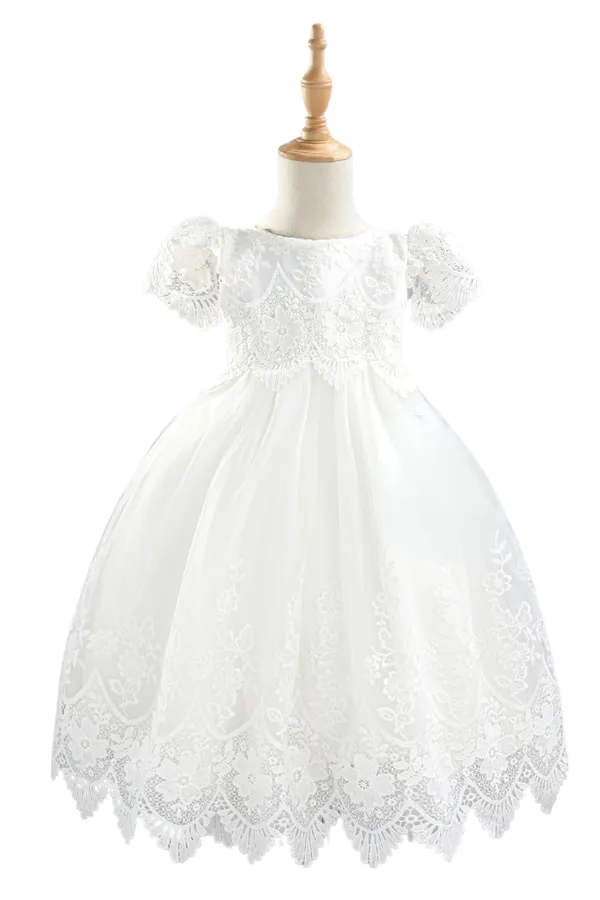 Vestido Faldón para Bautizo Bebé Niña Blanco Damita - Imagen 2