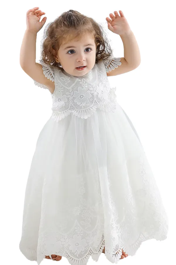 Vestido Faldón para Bautizo Bebé Niña Blanco Damita - Imagen 8