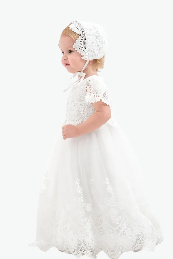 Vestido Faldón para Bautizo Bebé Niña Blanco Damita - Imagen 4