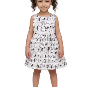 Vestido Blanco para Bebé Niña Estampado con Liebres Negras