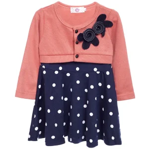Vestido para Bebe Niña Azul con Lunares y Chompa Palo Rosa
