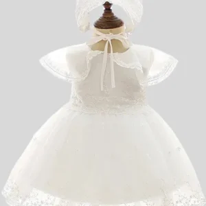 Vestido para Bebe Niña de Bautizo Blanco Princesa Capa
