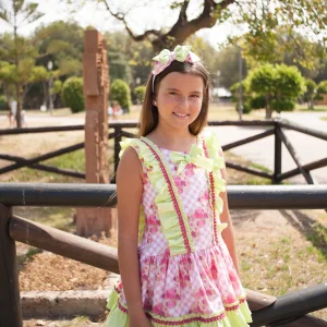 Vestido Talle Bajo Vichy Rosa Flores